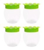 Flower Shape 12 Pieces Set Plastic Container Jar Transparent Airtight Lid with Handle for Pickle, Dryfruit, Beans, Coffee Milk Powder, Kitchen Storage Organizer 500ML Each (Green)